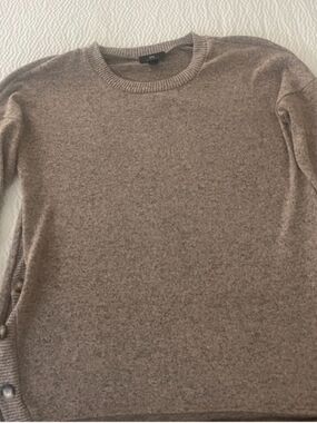 Women's Crewneck Sweater in Taupe - Classic Comfort With Side Buttons